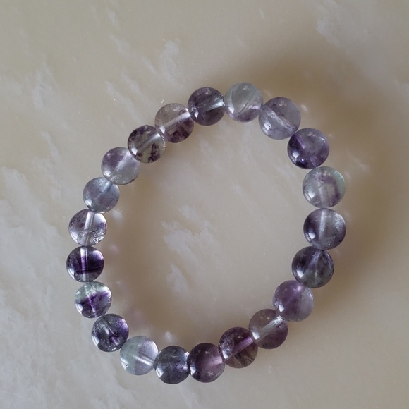 Natural purple colors Fluoride crystal quartz 9mm beads bracelet - Picture 2 of 4